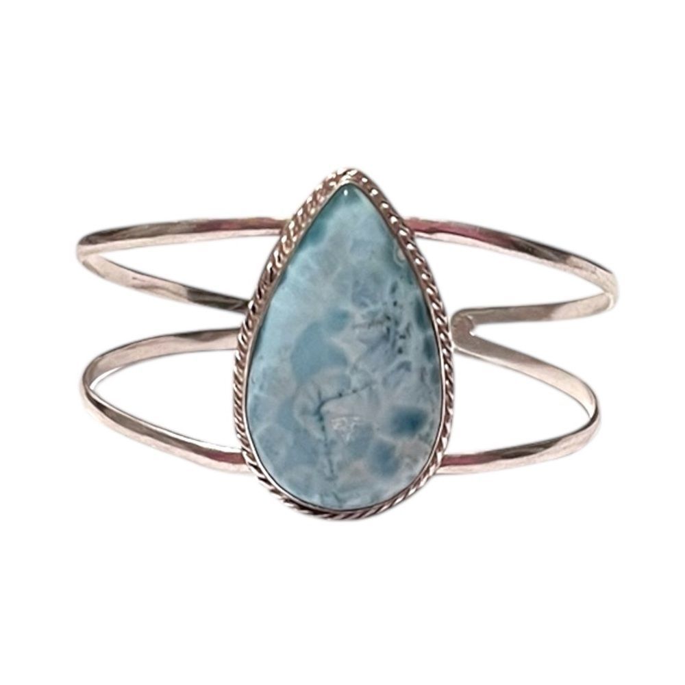 Artisan Sterling Silver Teardrop Larimar Cuff Bracelet